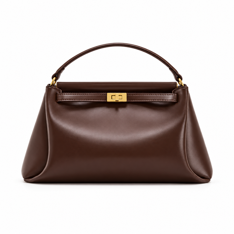 Chocolate Brown Satchel With Gold Clasp-2