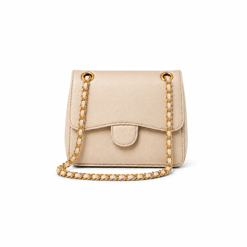 Elegant Beige Chain Strap Shoulder Bag-4