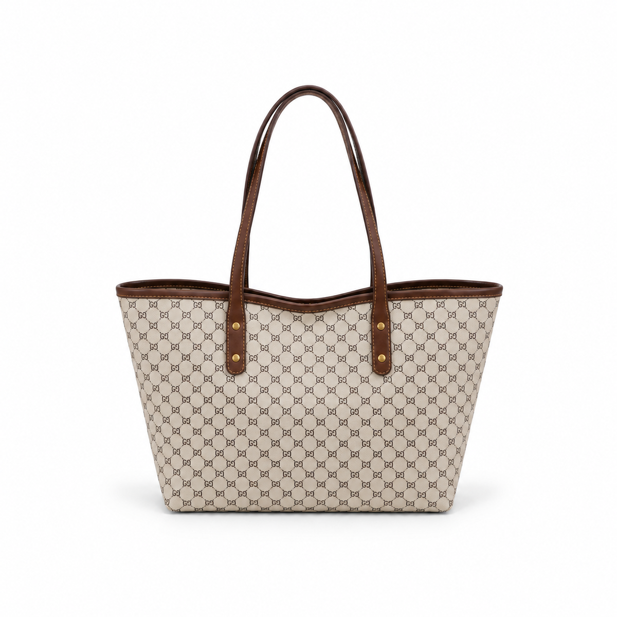 Khaki Monogram Brown Strap Tote Bag-2