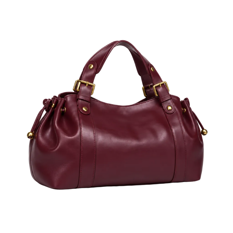 Burgundy Buckle Handle Drawstring Handbag-1