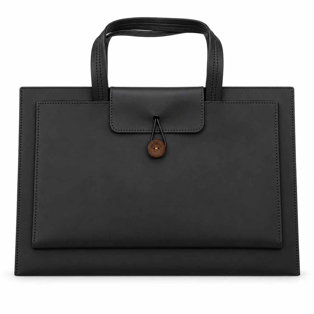 Classic Black Leather Laptop Tote Bag-4
