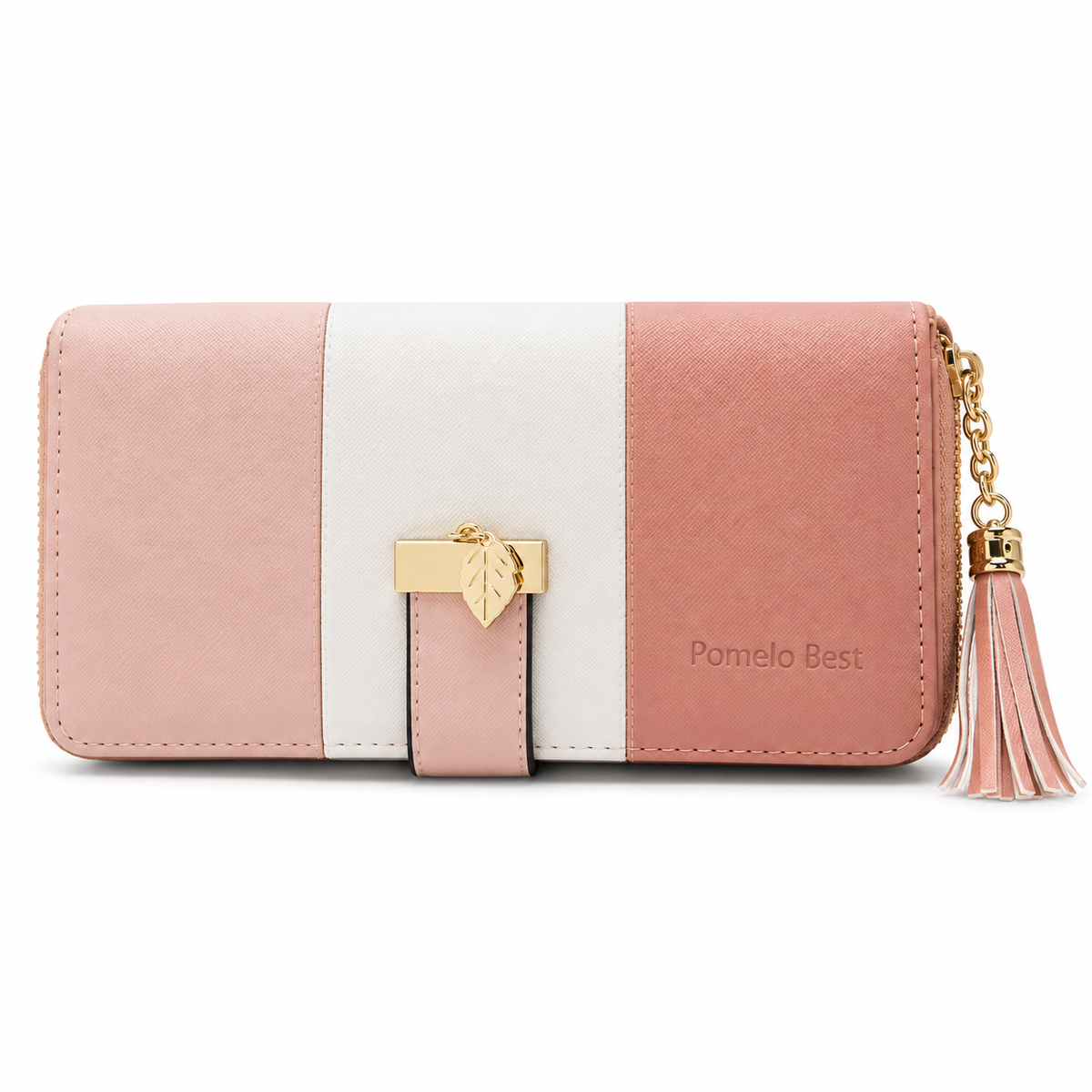 Pink Colour Block Wallet With Tassel-4