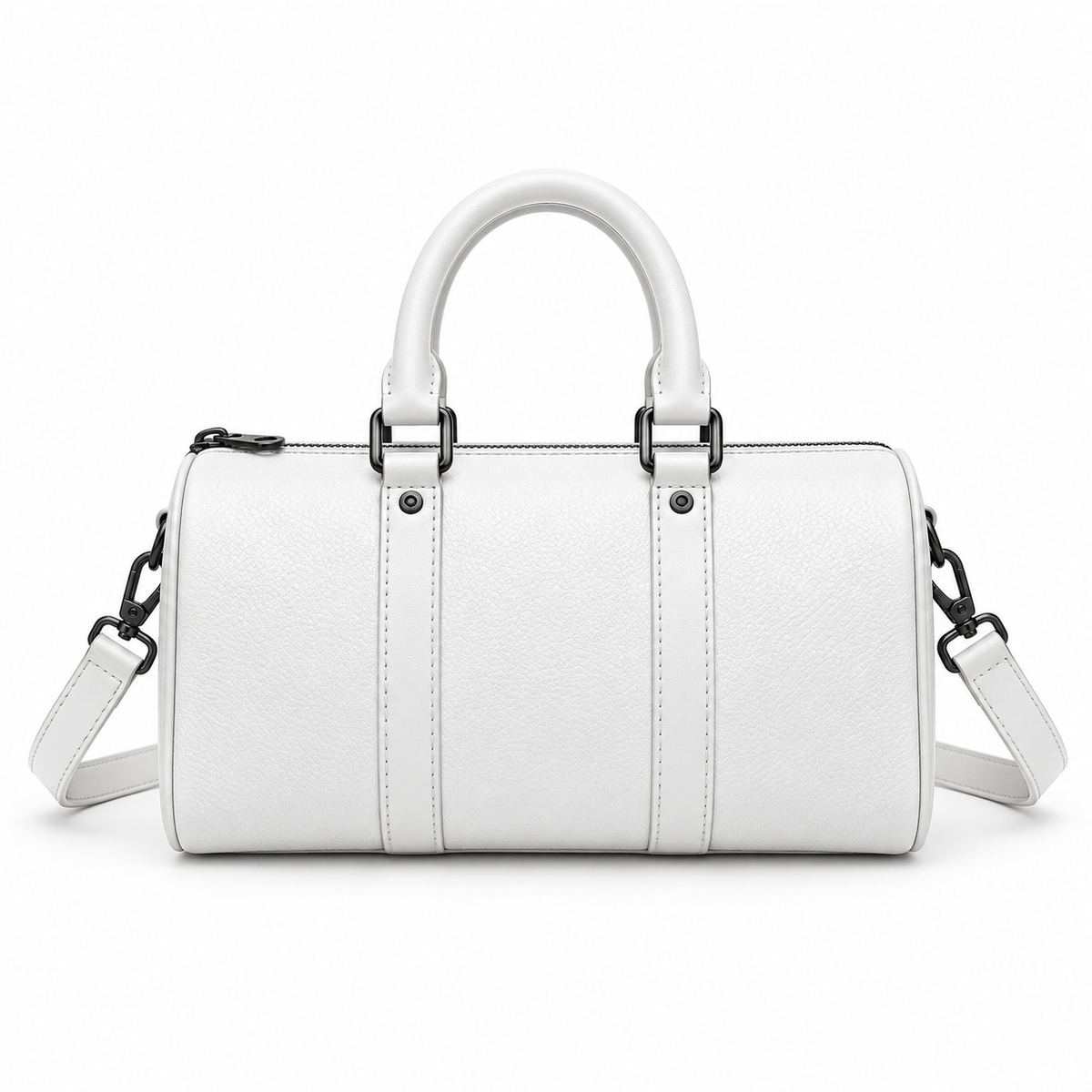 White Textured Barrel Handbag With Strap-2