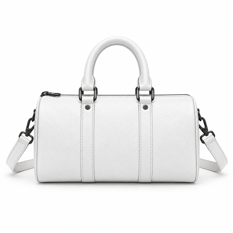 White Textured Barrel Handbag With Strap-2