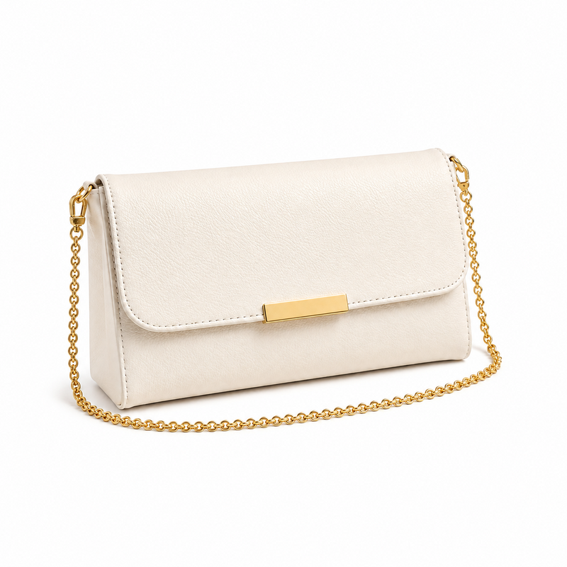 White Mosaic Textured Leather Clutch Bag-1