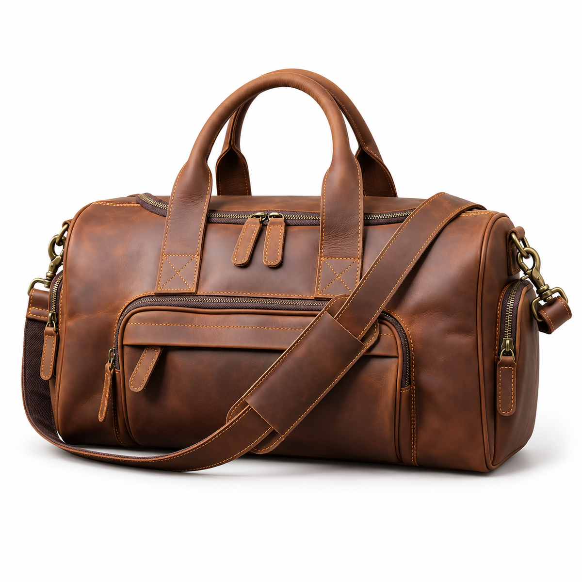 Vintage Brown Overnight Duffel Travel Bag-4