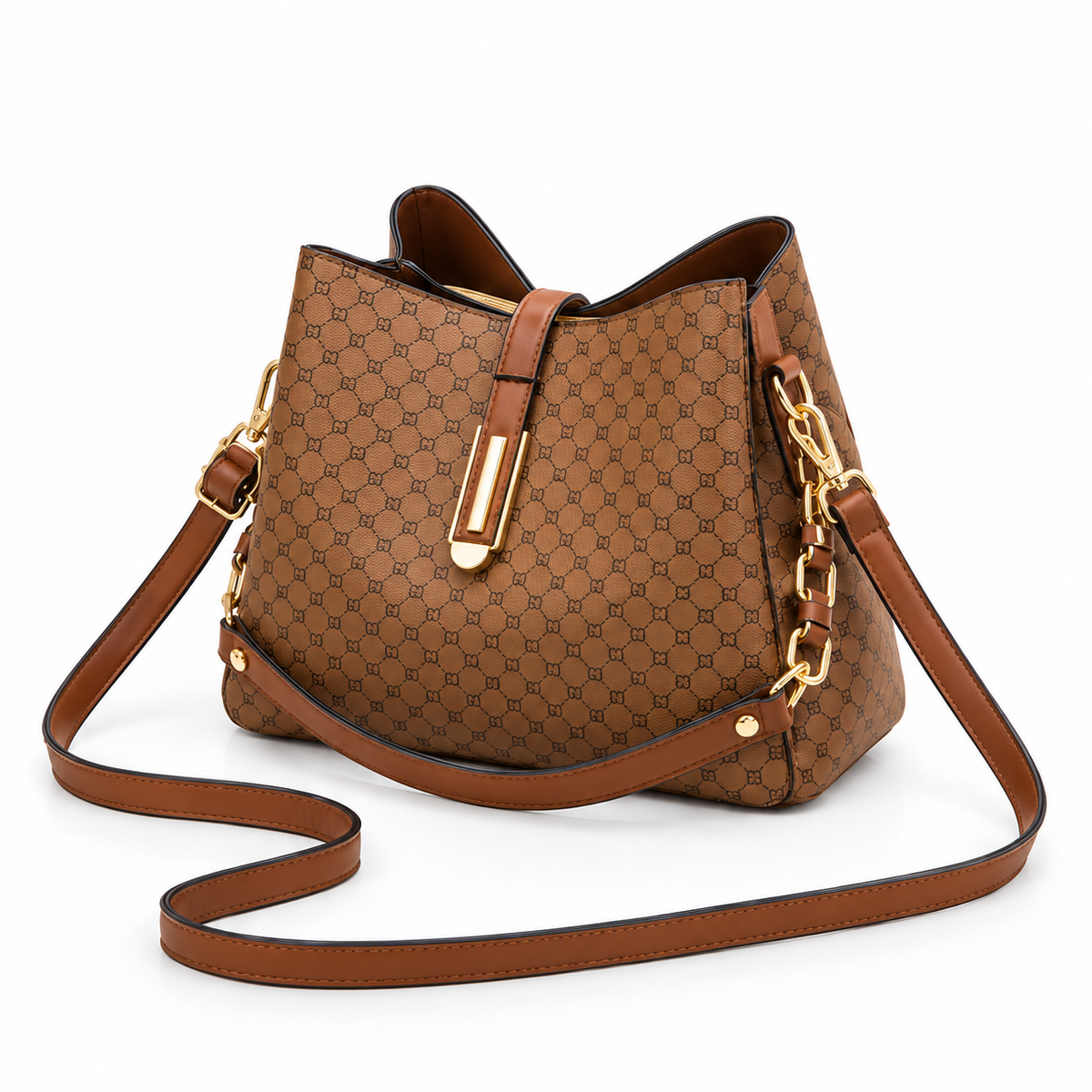 Elegant Brown Monogram Shoulder Bag Handbag-3