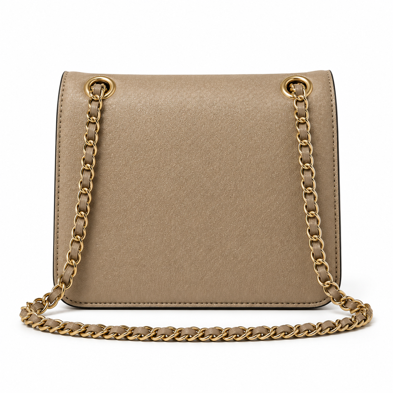 Khaki Textured Chain Strap Shoulder Bag-2