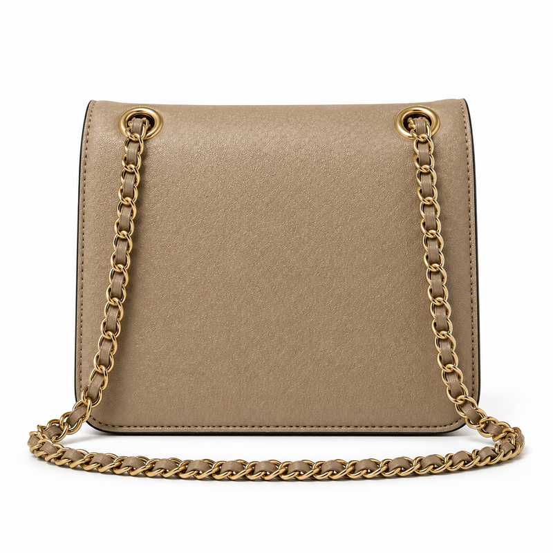 Khaki Textured Chain Strap Shoulder Bag-2