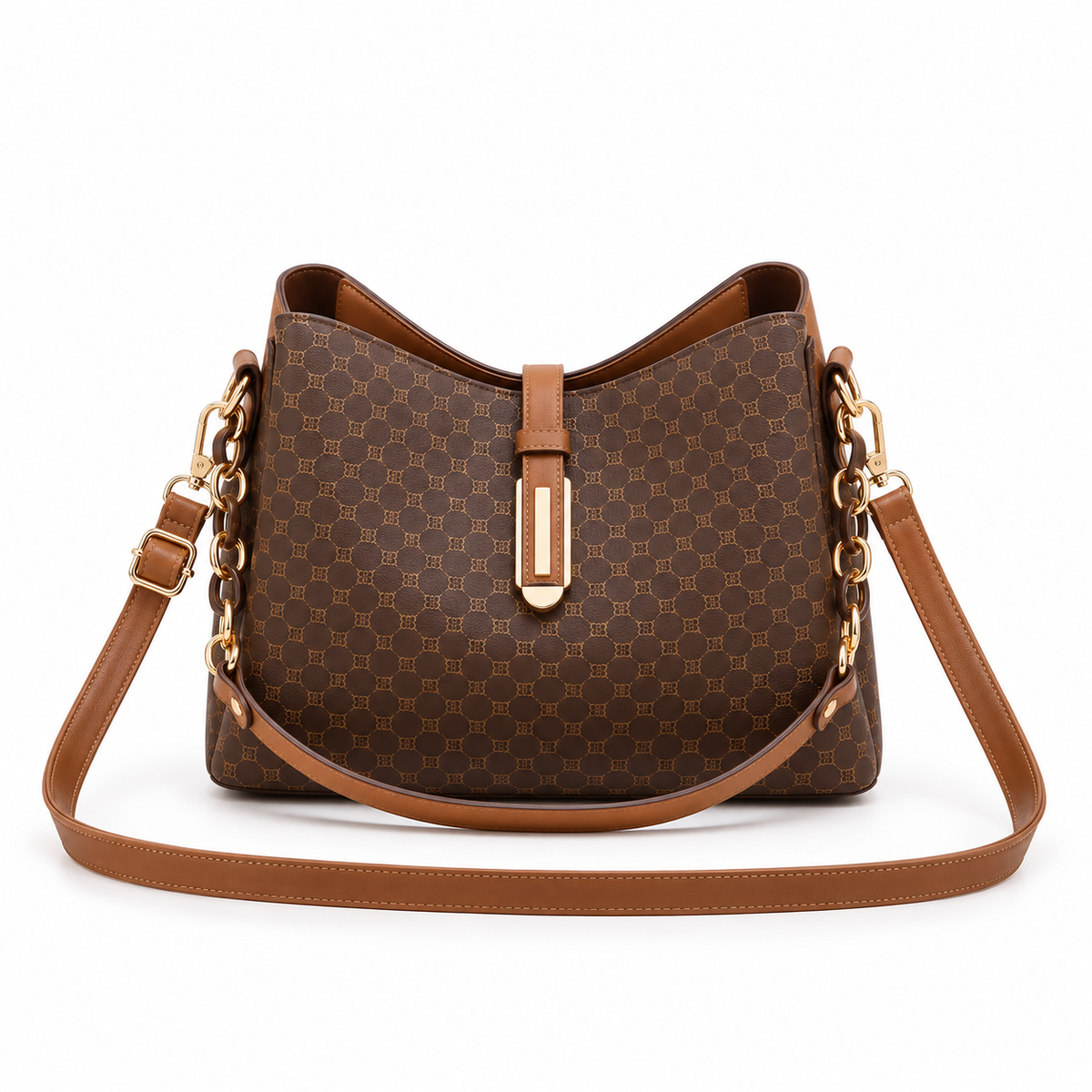 Elegant Monogram Brown Shoulder Crossbody Handbag-4