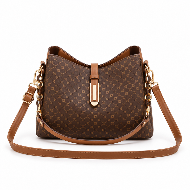 Elegant Monogram Brown Shoulder Crossbody Handbag-4