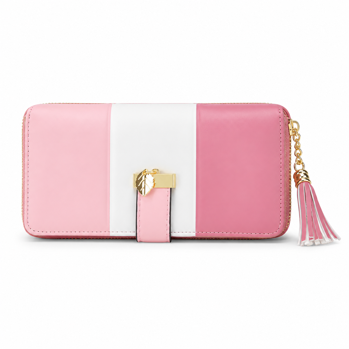 Pink White Color Block Tassel Wallet-4
