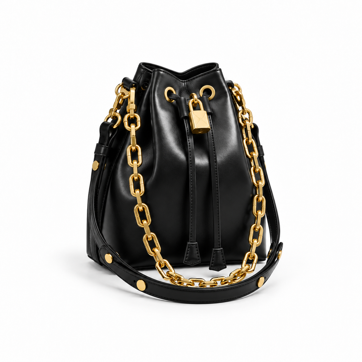 Luxury Black Drawstring Bucket Bag-1