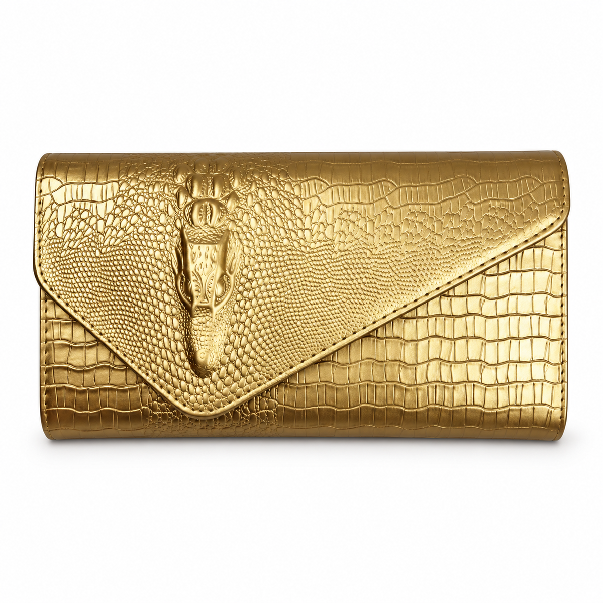 Gold Crocodile Embossed Envelope Evening Clutch-4