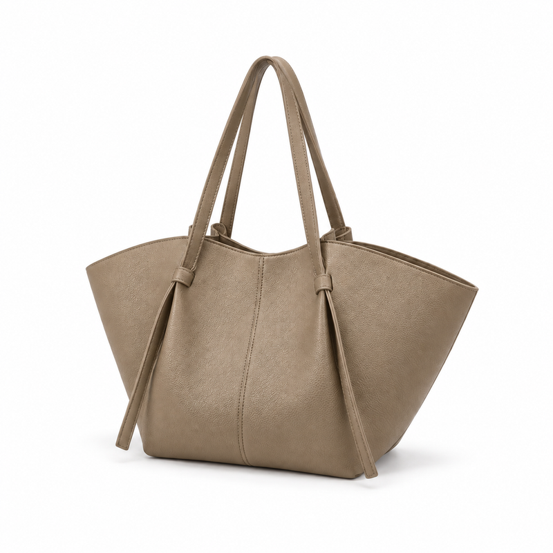Khaki Textured Winged Everyday Tote Bag-3