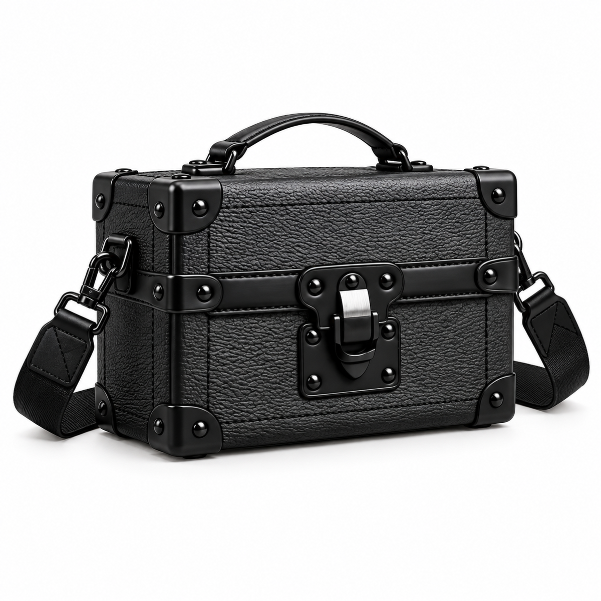 Black Vegan Leather Trunk Crossbody Bag-1