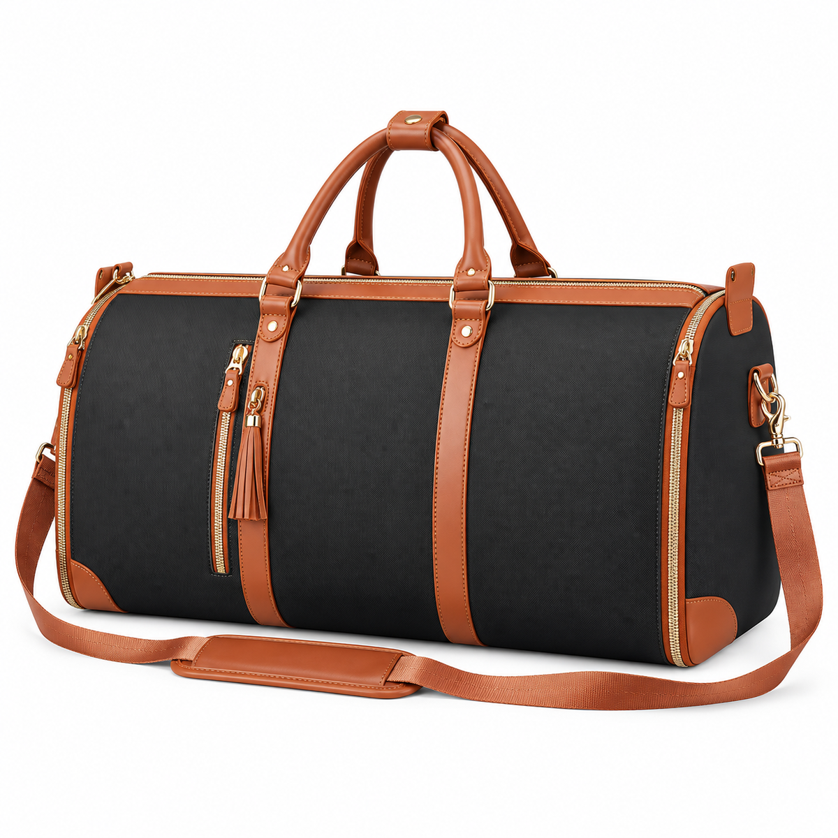 Black Brown Convertible Garment Overnight Bag-3