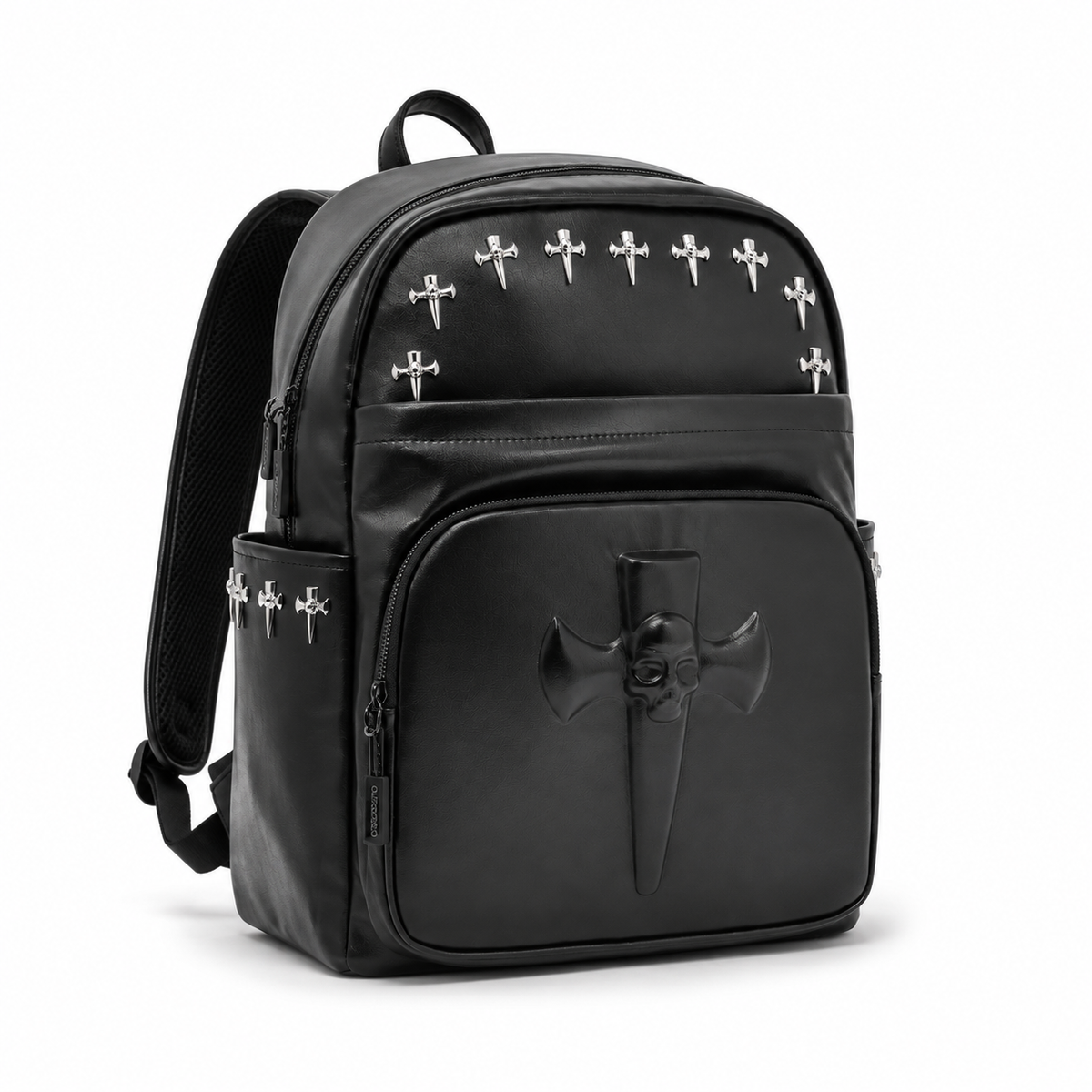 Gothic Skull Cross Studded Leather Backpack