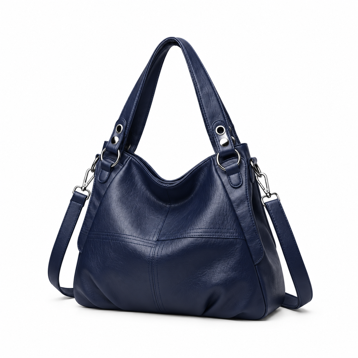 Navy Blue Textured Everyday Hobo Handbag-3