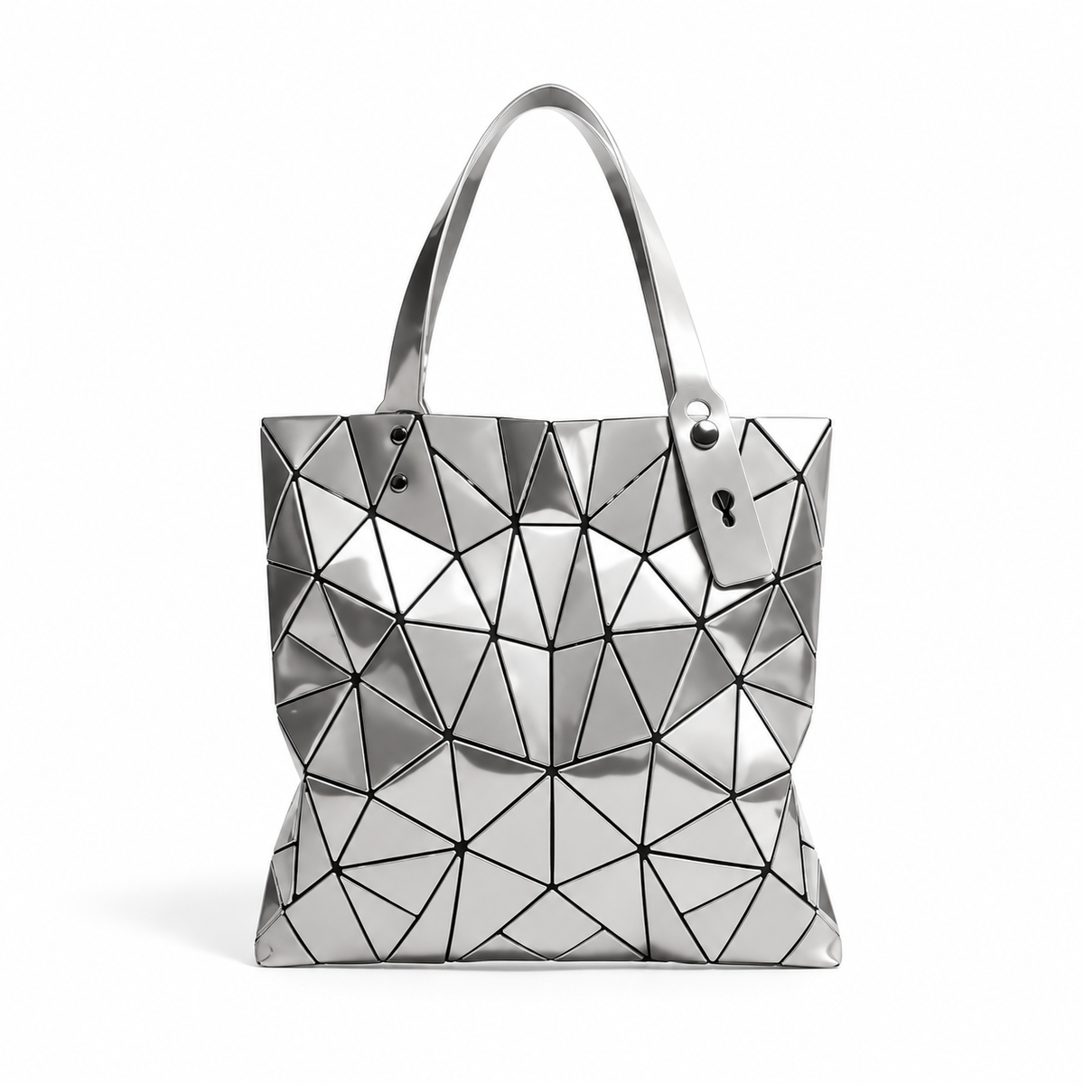Silver Geometric Mosaic Shoulder Tote Bag-4