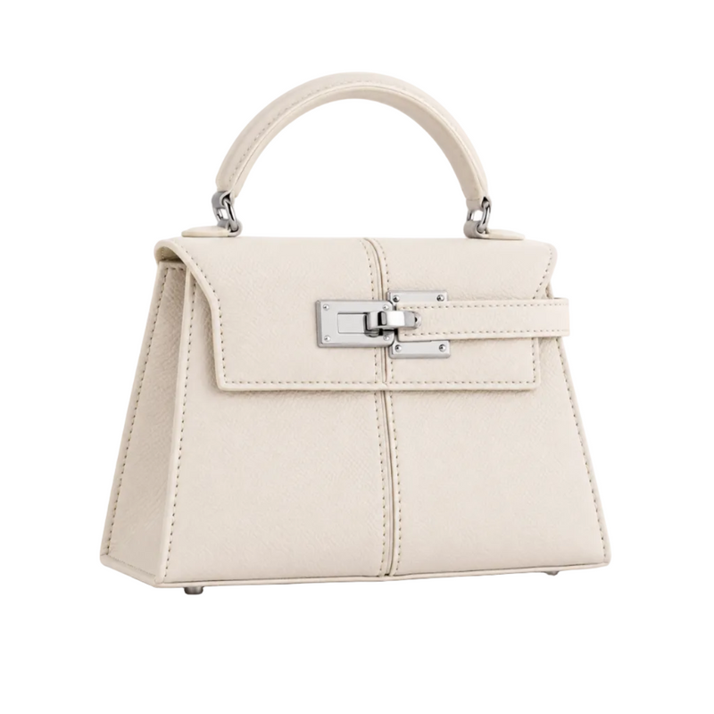 Elegant Ivory Textured Leather Satchel Handbag-1