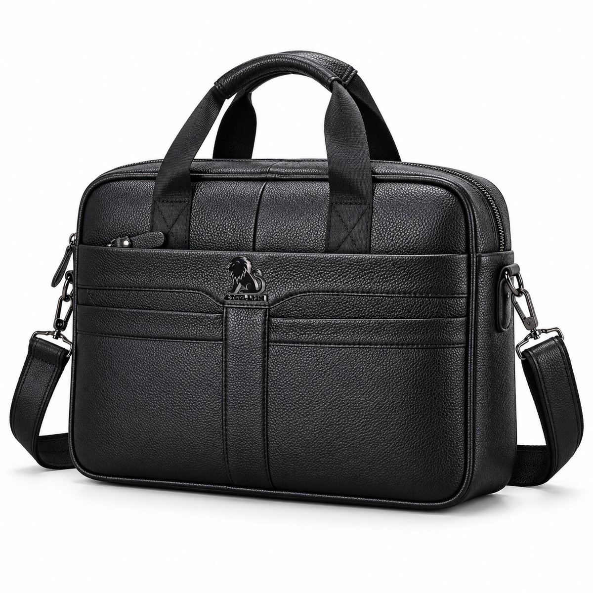 Classic Black Leather Briefcase With Strap-3