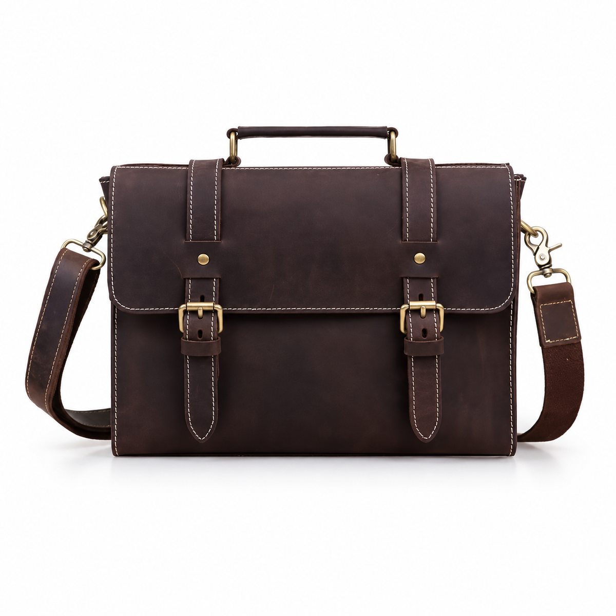 Classic Brown Leather Messenger Shoulder Bag-4