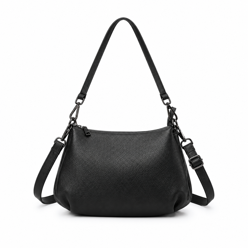 Classic Black Textured Shoulder Crossbody Bag-2