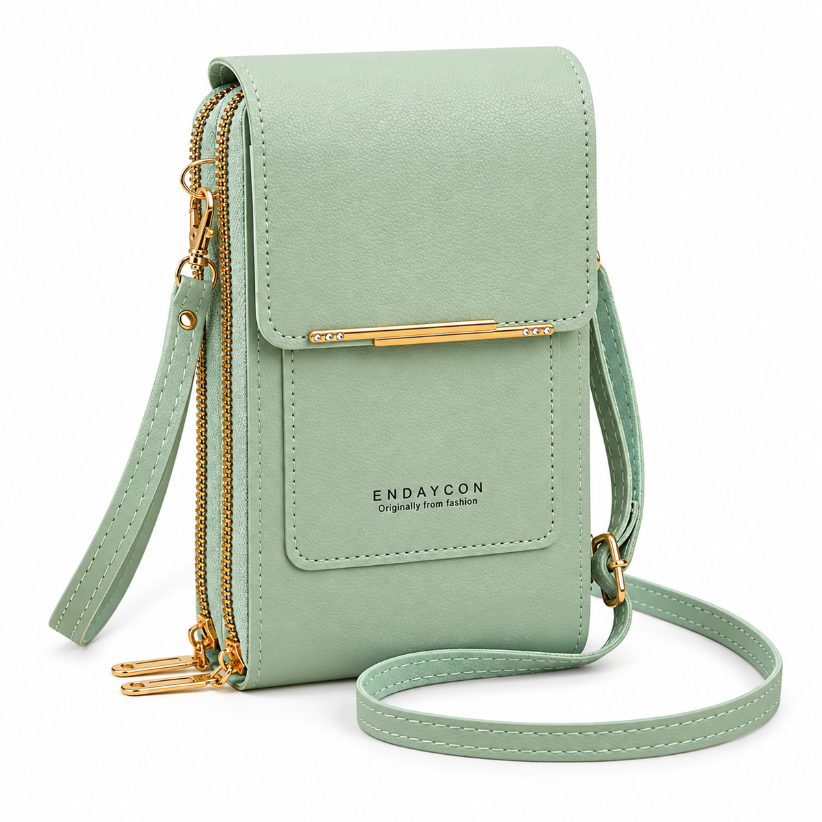 Mint Green Textured Crossbody Phone Bag-3