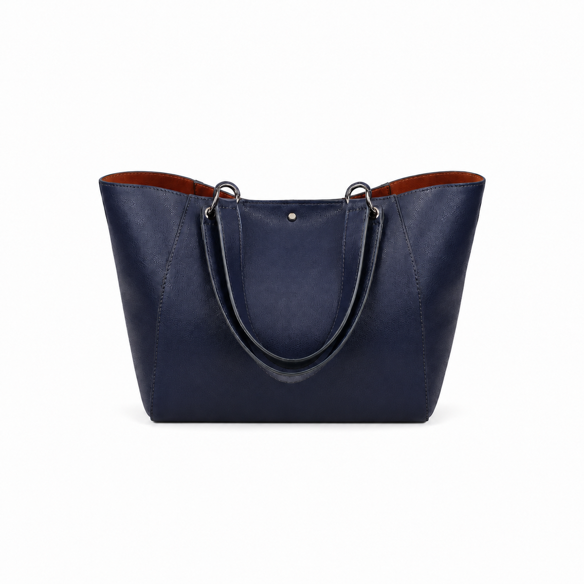 Navy Blue Structured Brown Interior Tote-2