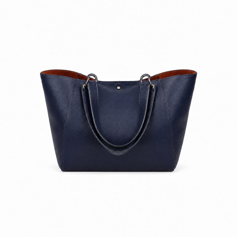 Navy Blue Structured Brown Interior Tote-2