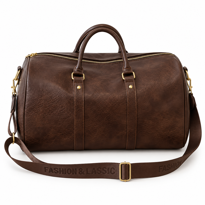 Classic Dark Brown Leather Duffel Bag-3