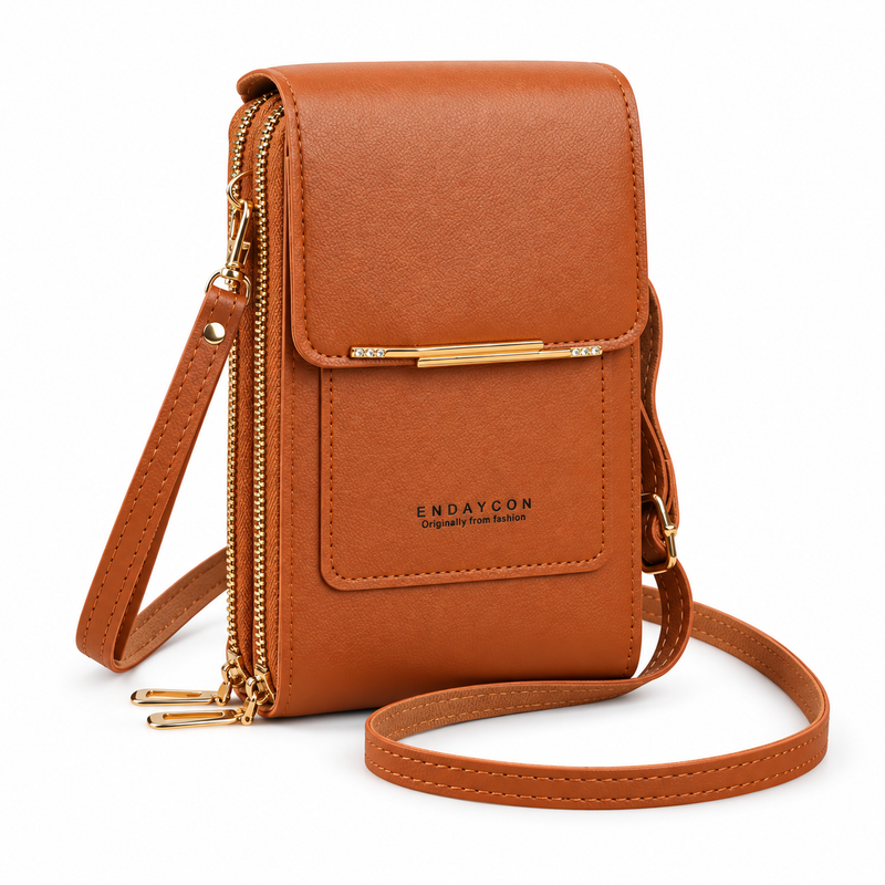 Caramel Brown Compact Crossbody Phone Bag-3