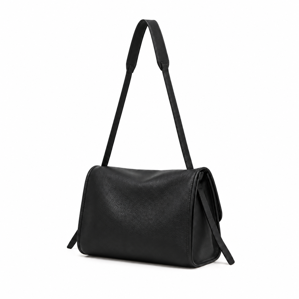 Women’s Black Textured Flap Messenger Bag-3