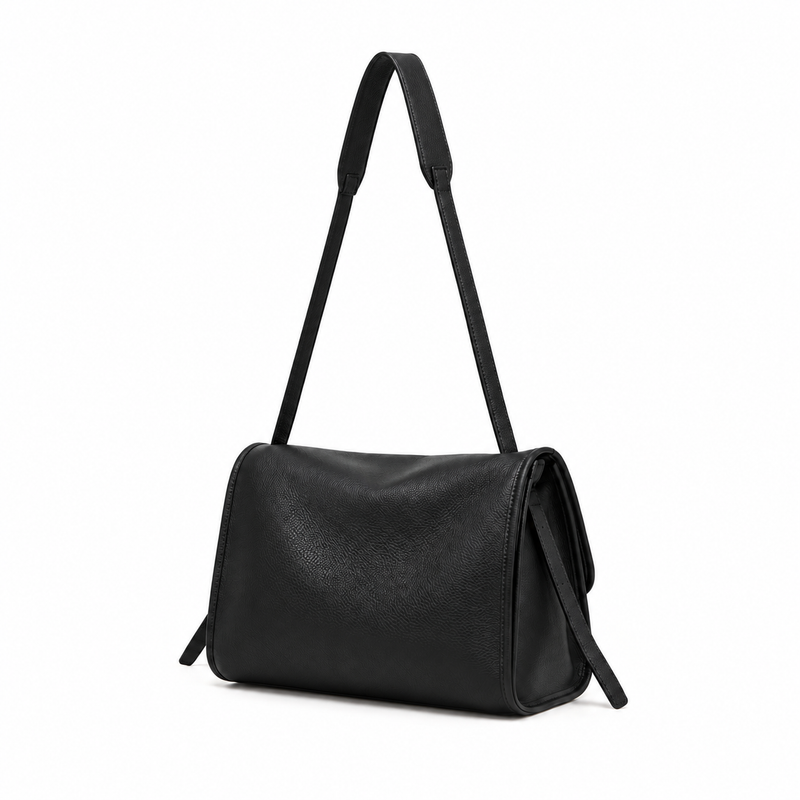 Women’s Black Textured Flap Messenger Bag-3