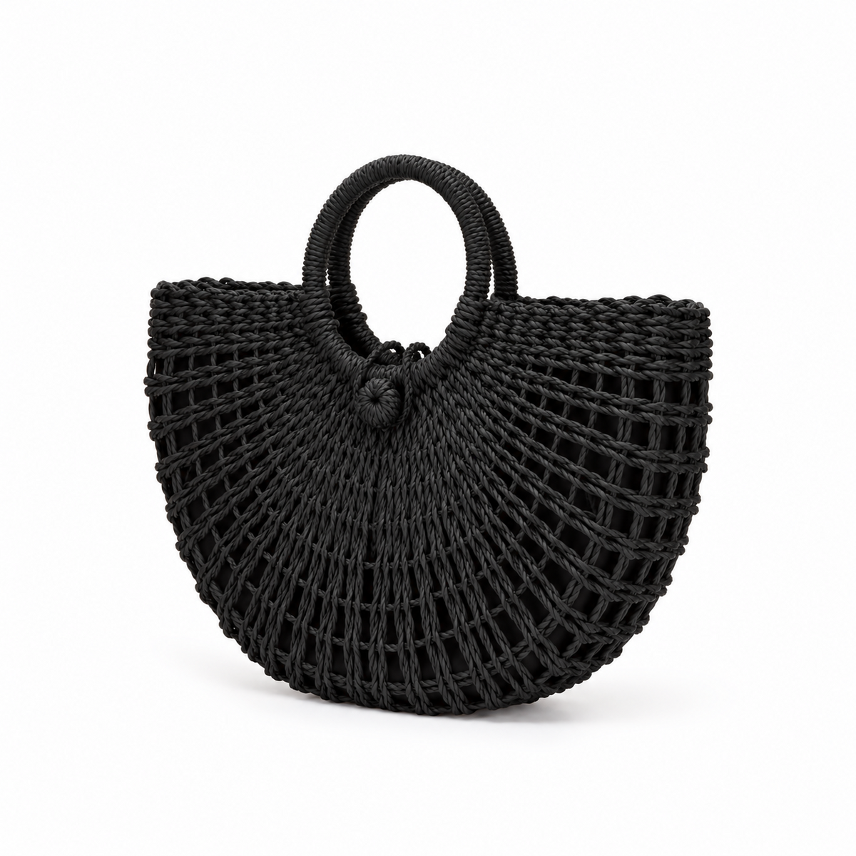 Black Woven Half Moon Handle Handba-3