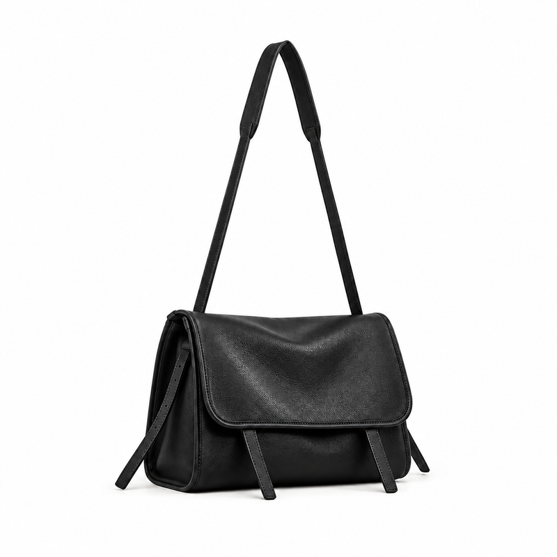 Women’s Black Textured Flap Messenger Bag-1