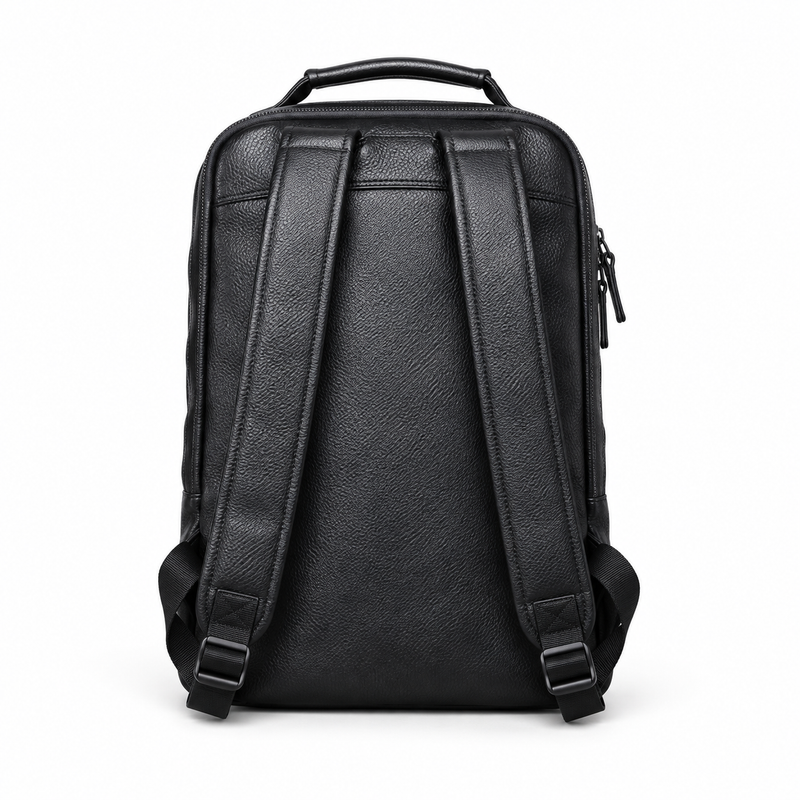 Black Textured Backpack With Zippered Pockets-2