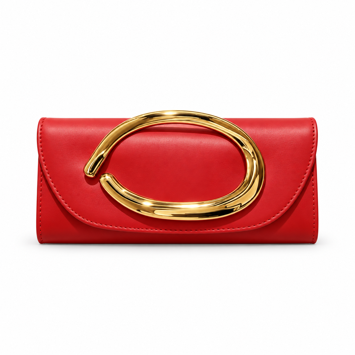 Elegant Red Clutch With Golden Handle-2