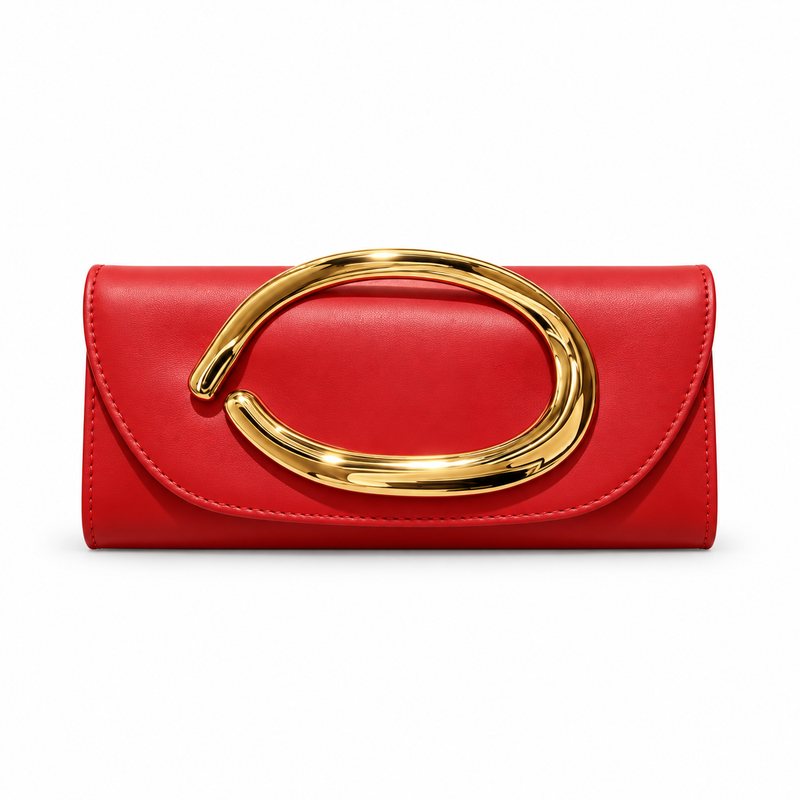 Elegant Red Clutch With Golden Handle-2
