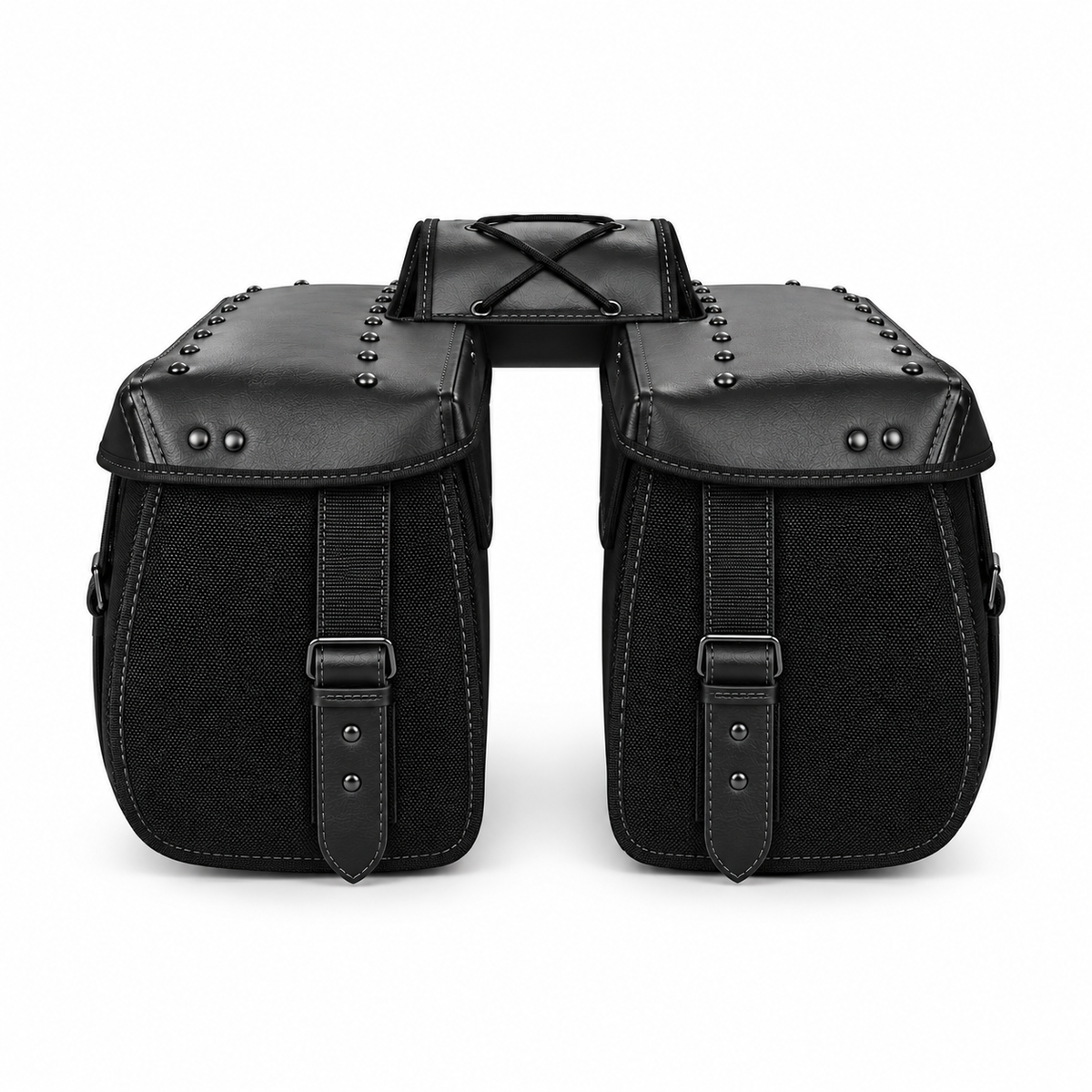Black Studded Dual Motorcycle Saddle Bag-2