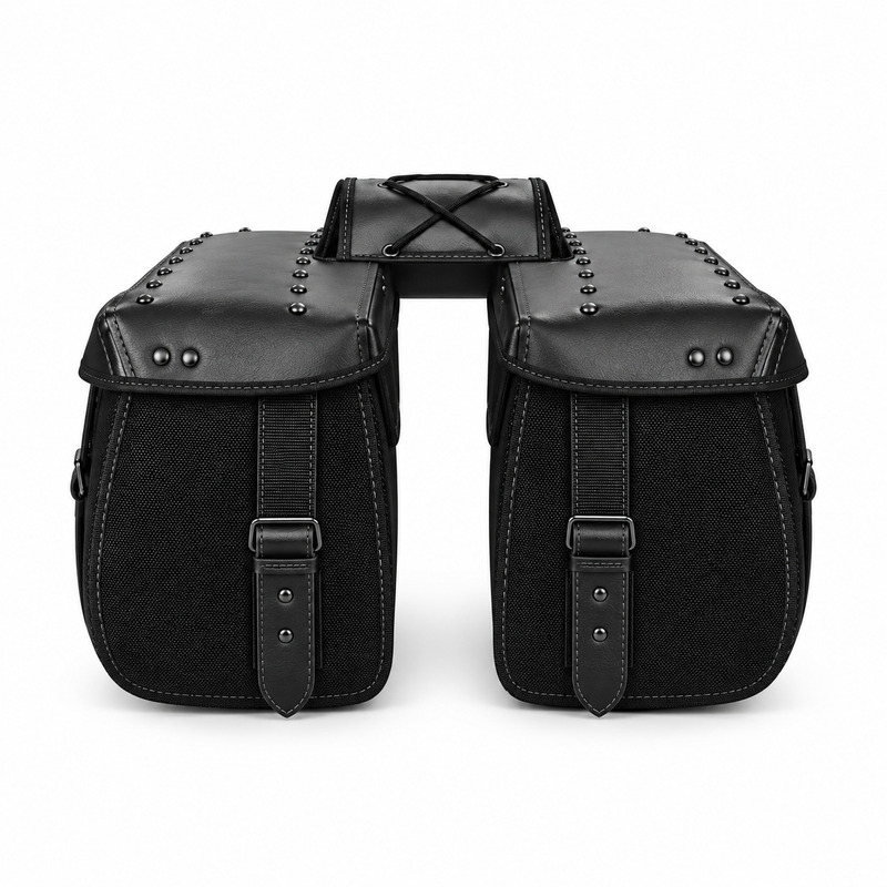 Black Studded Dual Motorcycle Saddle Bag-2