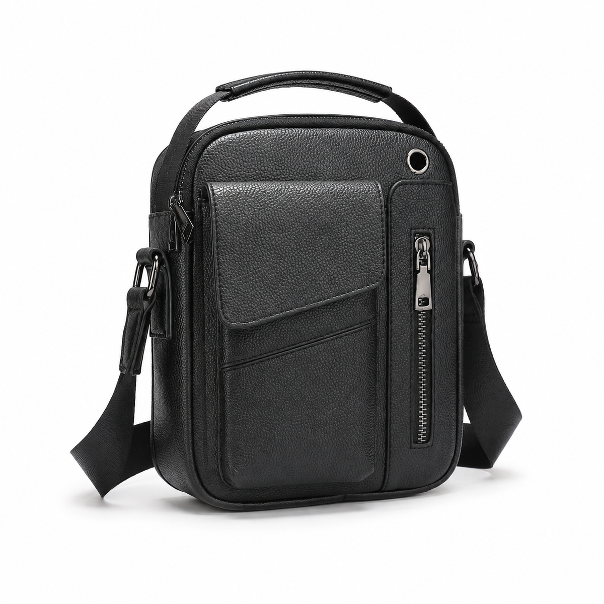 Men’s Black Leather Crossbody Shoulder Bag-1