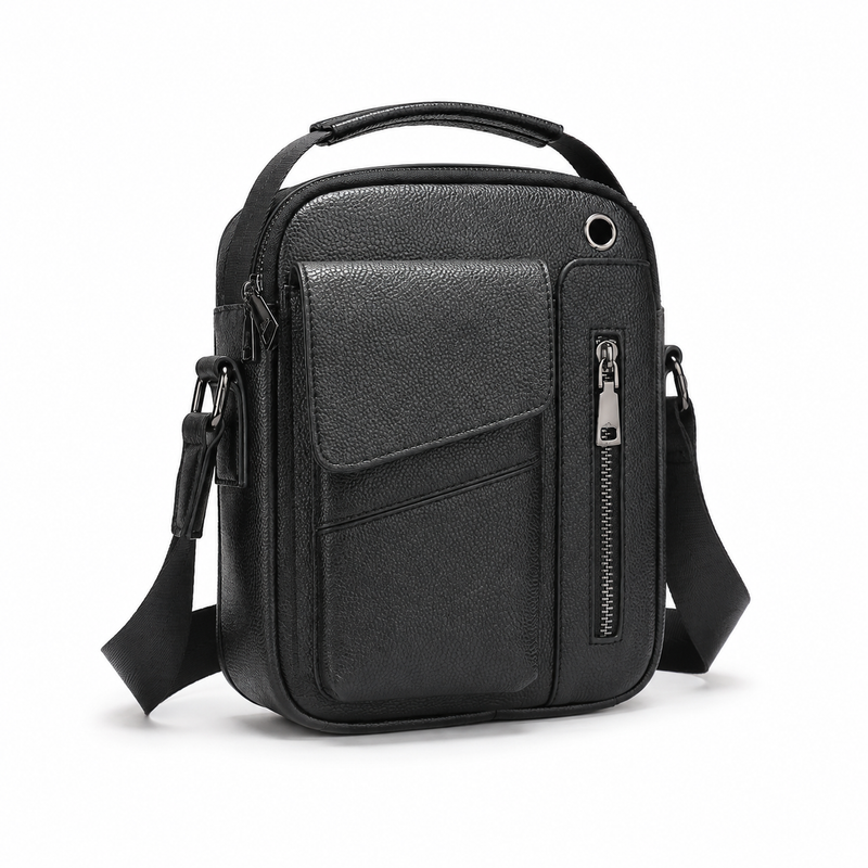 Men’s Black Leather Crossbody Shoulder Bag-1