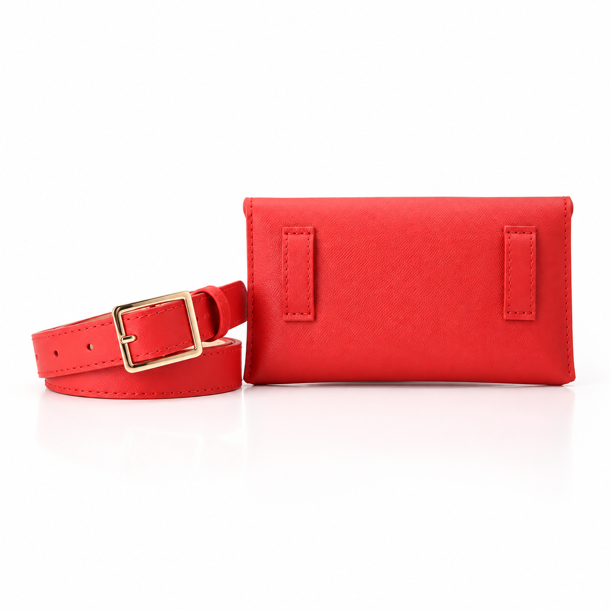 Coral Red Envelope Waist Bag With Belt-2