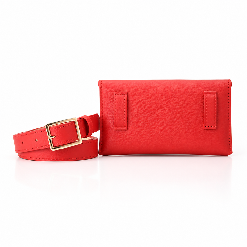 Coral Red Envelope Waist Bag With Belt-2