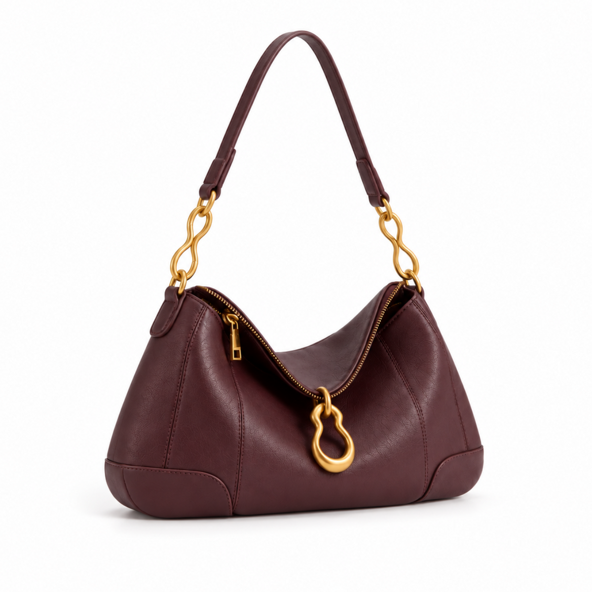 Burgundy Gold Chain Hobo Shoulder Bag-1