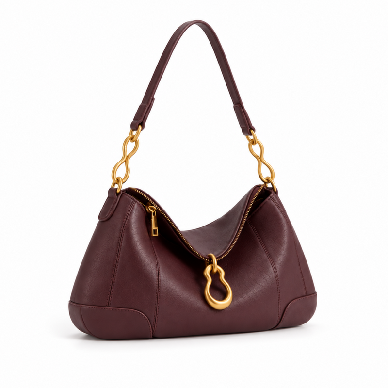 Burgundy Gold Chain Hobo Shoulder Bag-1