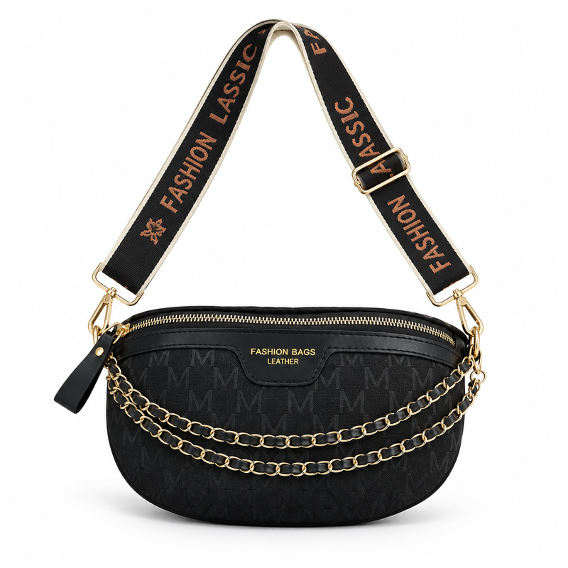 Black Monogram Crossbody Bag With Chains-1