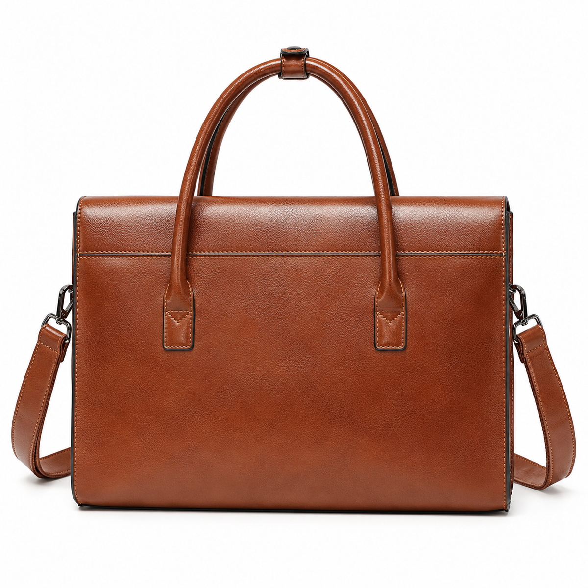 Classic Cognac Leather Briefcase With Strap-2